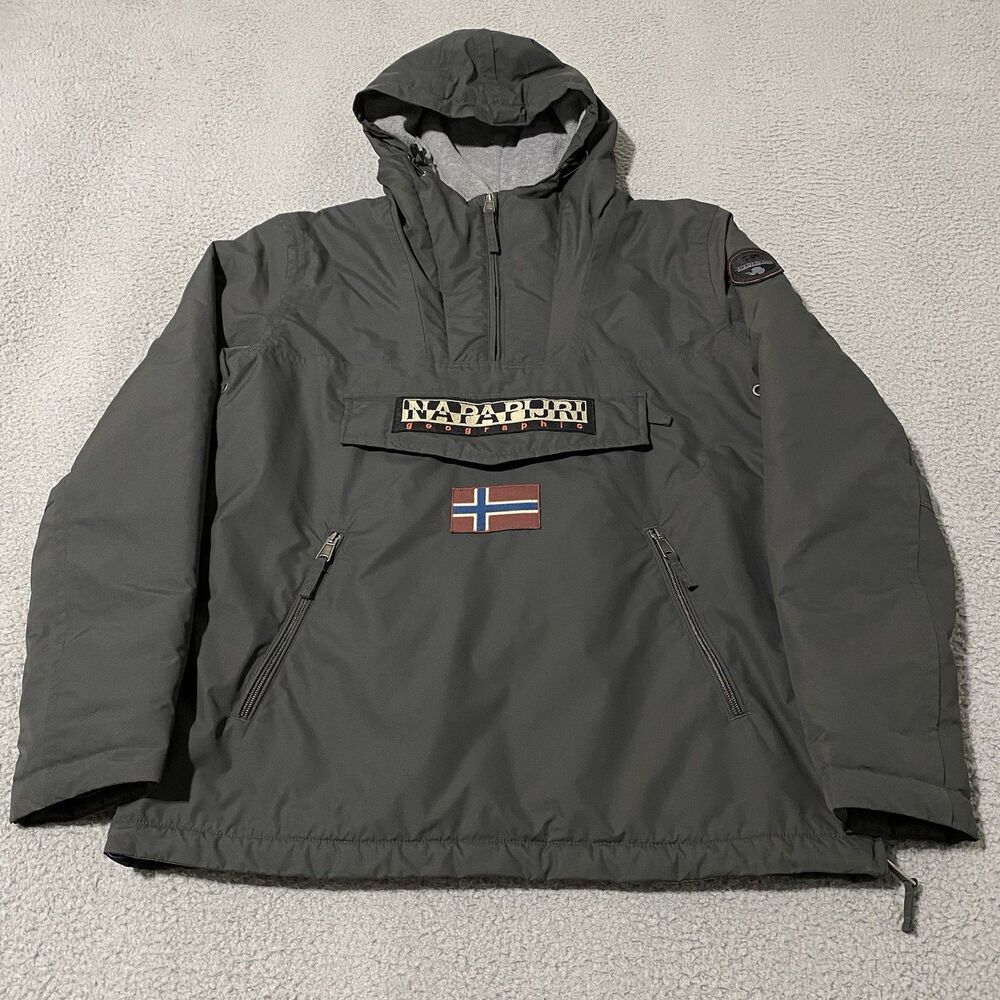 Napapijri Rainforest Winter Jacket Mens Medium Gray Anorak Pullover Fleece Lined